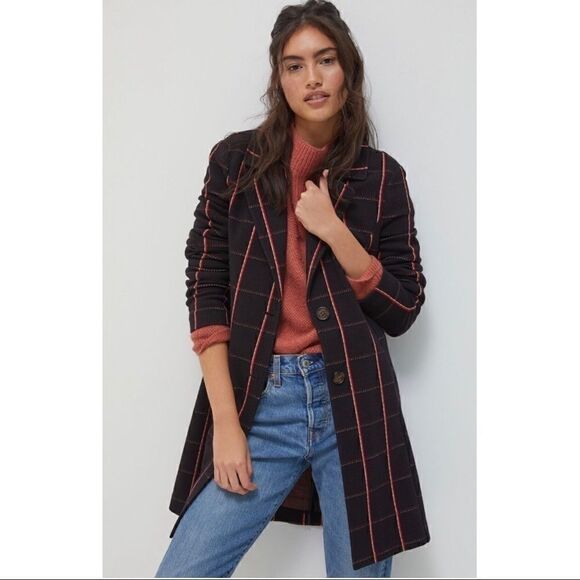 NEW Anthropologie Avec Les Filles Sigrid Longline Stripe Blazer Large Petite - Picture 1 of 4